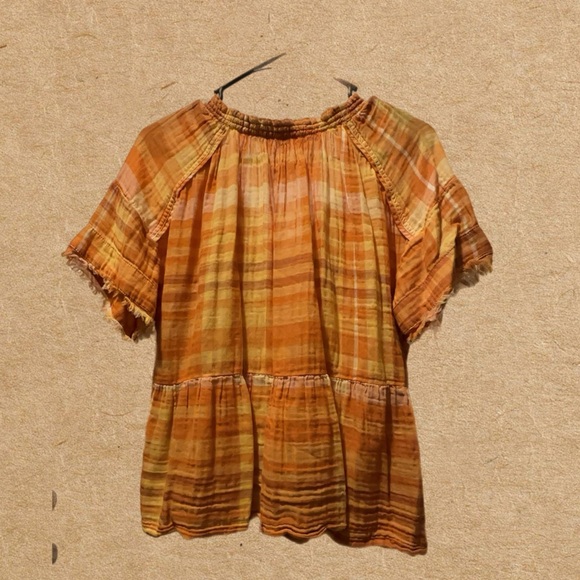 Pilcro & The Letterpress Anthropologie Orange Plaid Baby Doll Top - Picture 2 of 4
